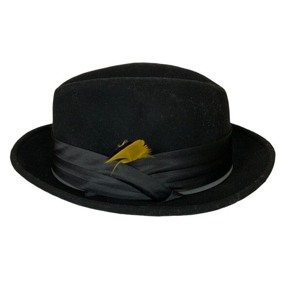 Stacy Adams Mens Black Wool Fedora Hat Satin Band Feather Accent Size XL - Picture 8 of 12